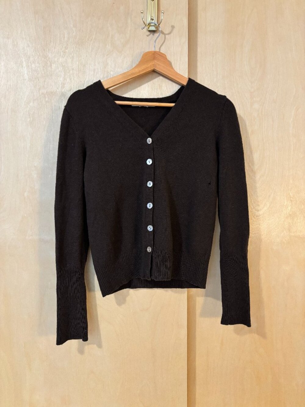 Cashmere V-Neck Dark Academia Brown Button-Front Knit Sweater (Fits Like Size S)